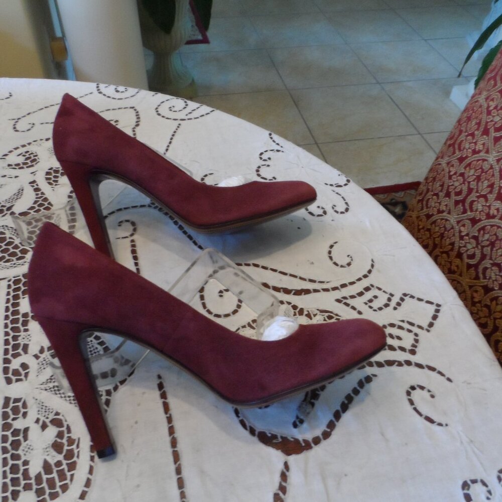 New Gucci Burgundy Kid Suede Leather Heeled Pumps Size 38B - Picture 9 of 16